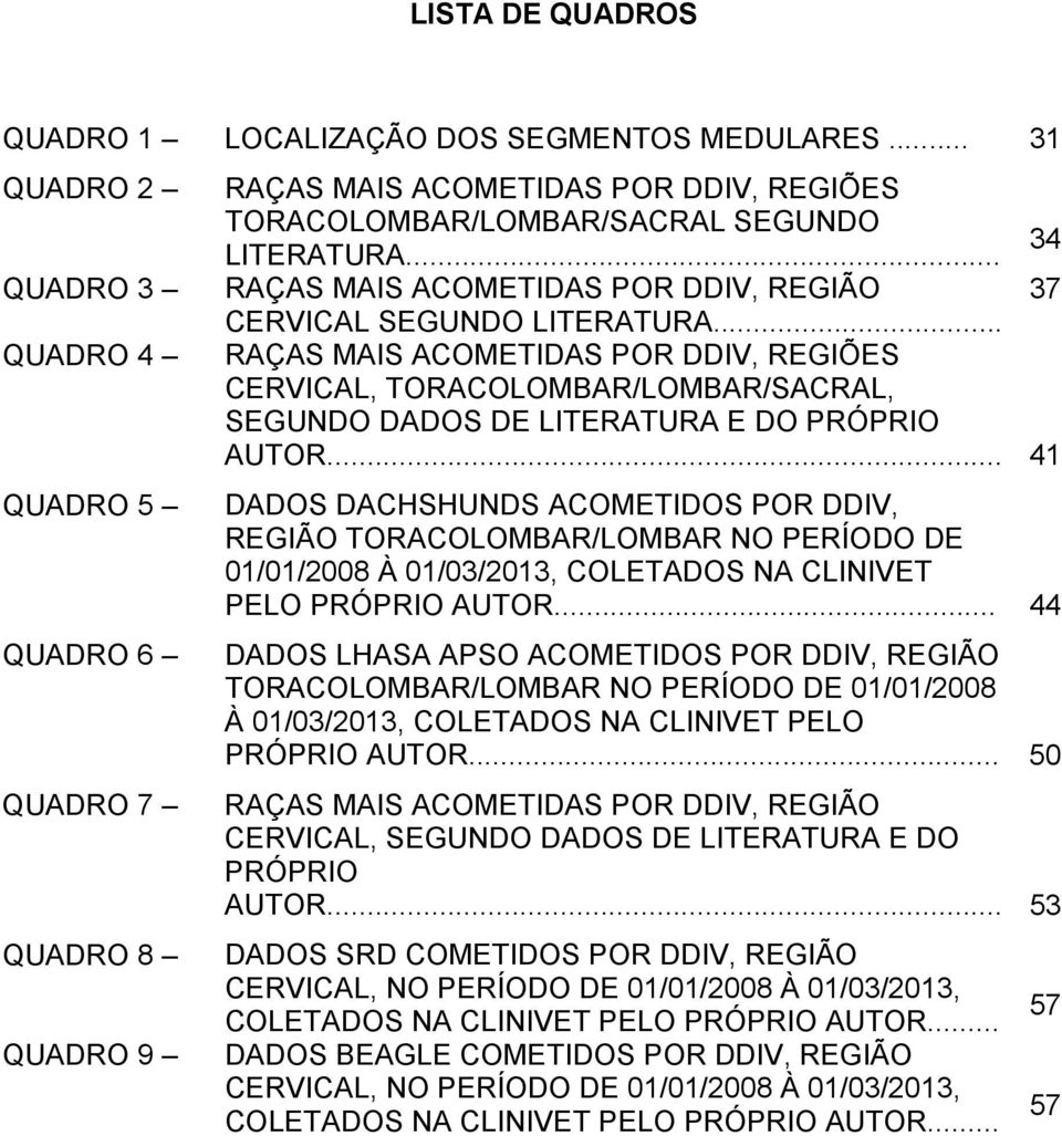 .. RAÇAS MAIS ACOMETIDAS POR DDIV, REGIÃO 37 CERVICAL SEGUNDO LITERATURA... RAÇAS MAIS ACOMETIDAS POR DDIV, REGIÕES CERVICAL, TORACOLOMBAR/LOMBAR/SACRAL, SEGUNDO DADOS DE LITERATURA E DO PRÓPRIO AUTOR.