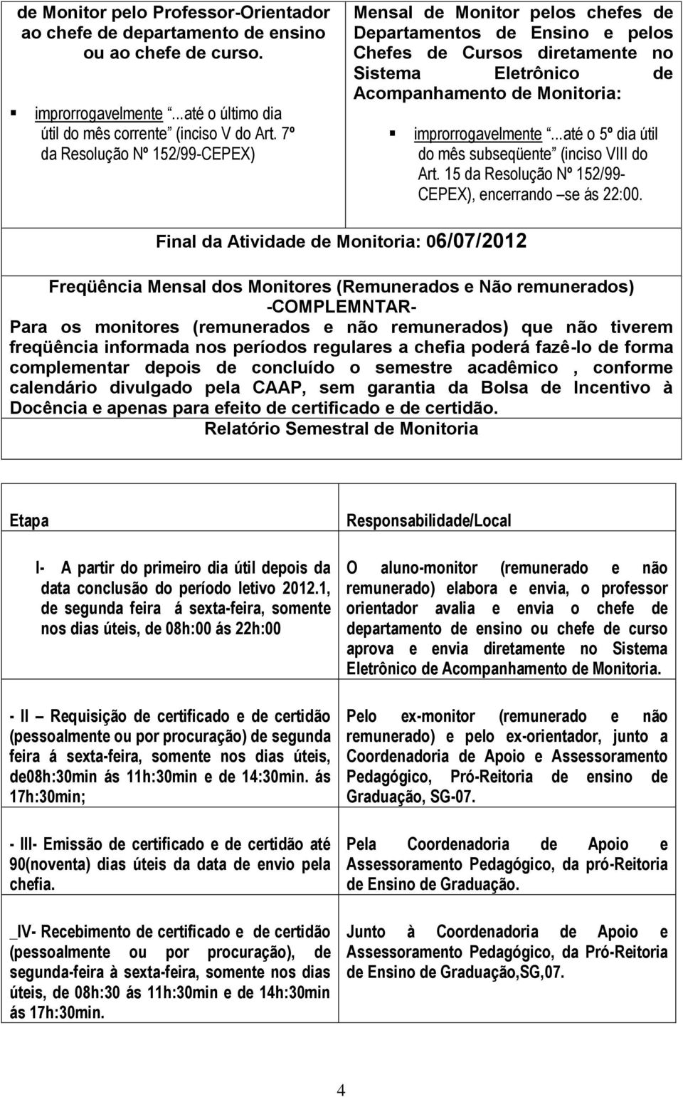 improrrogavelmente...até o 5º dia útil do mês subseqüente (inciso VIII do Art. 15 da Resolução Nº 152/99- CEPEX), encerrando se ás 22:00.