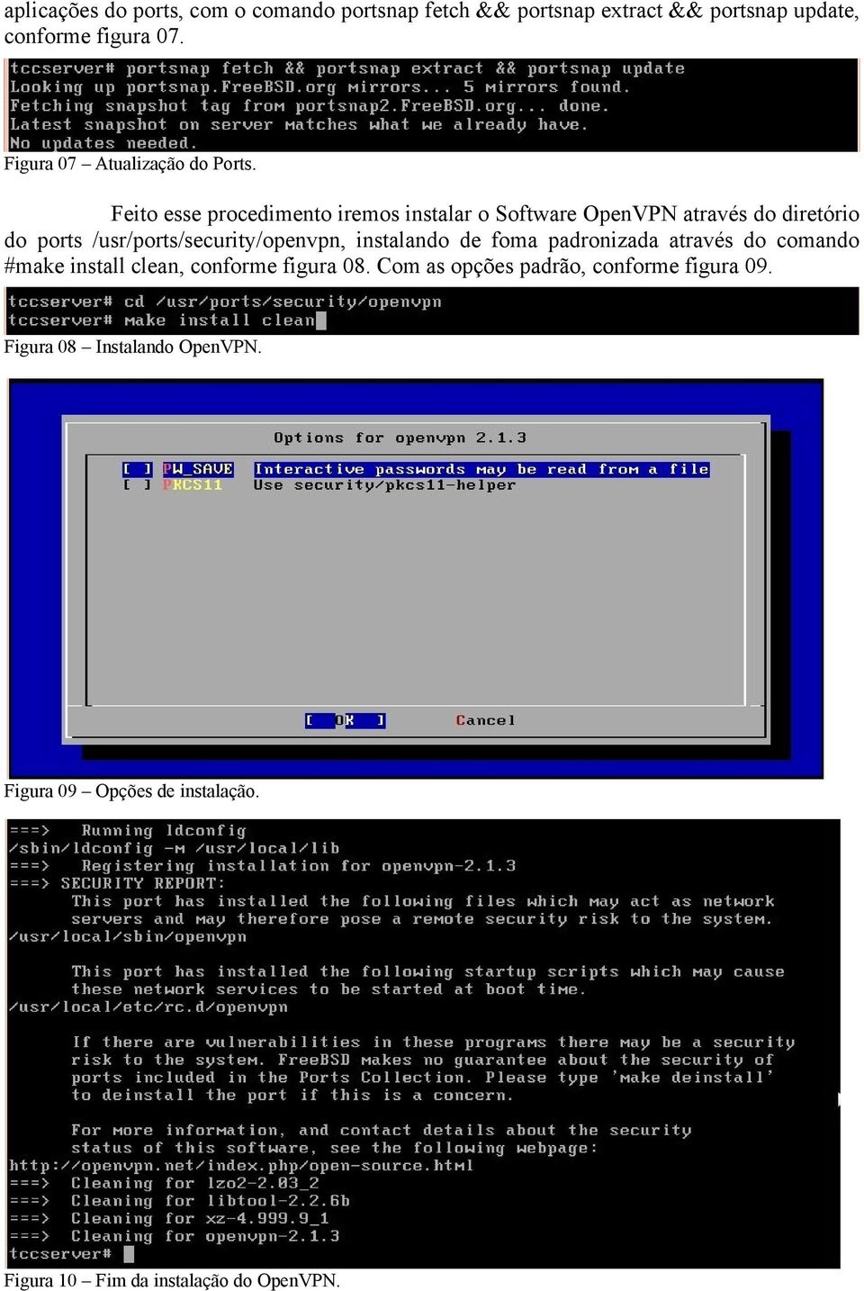 Feito esse procedimento iremos instalar o Software OpenVPN através do diretório do ports /usr/ports/security/openvpn,