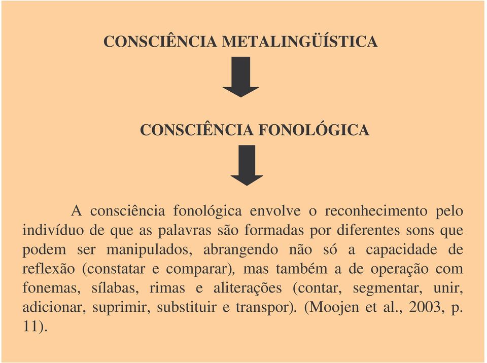 a capacidade de reflexão (constatar e comparar), mas também a de operação com fonemas, sílabas, rimas e