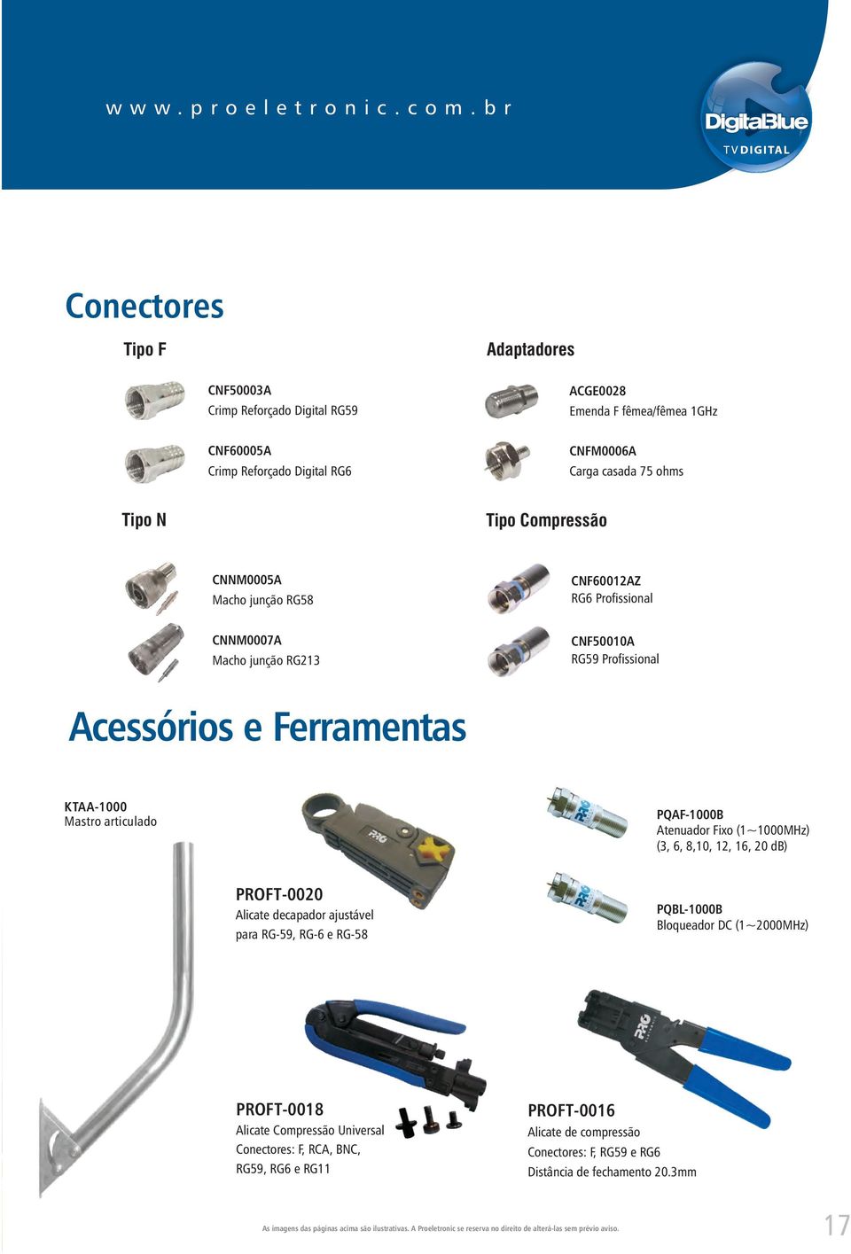 Tipo Compressão CNNM0005A Macho junção RG58 CNF60012AZ RG6 Profissional CNNM0007A Macho junção RG213 CNF50010A RG59 Profissional Acessórios e Ferramentas KTAA-1000 Mastro