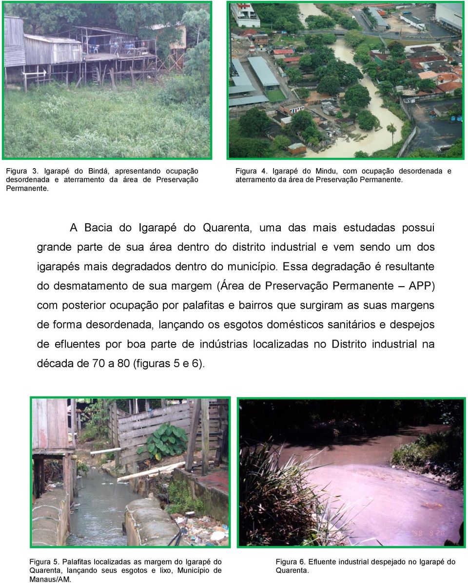 A Bacia do Igarapé do Quarenta, uma das mais estudadas possui grande parte de sua área dentro do distrito industrial e vem sendo um dos igarapés mais degradados dentro do município.