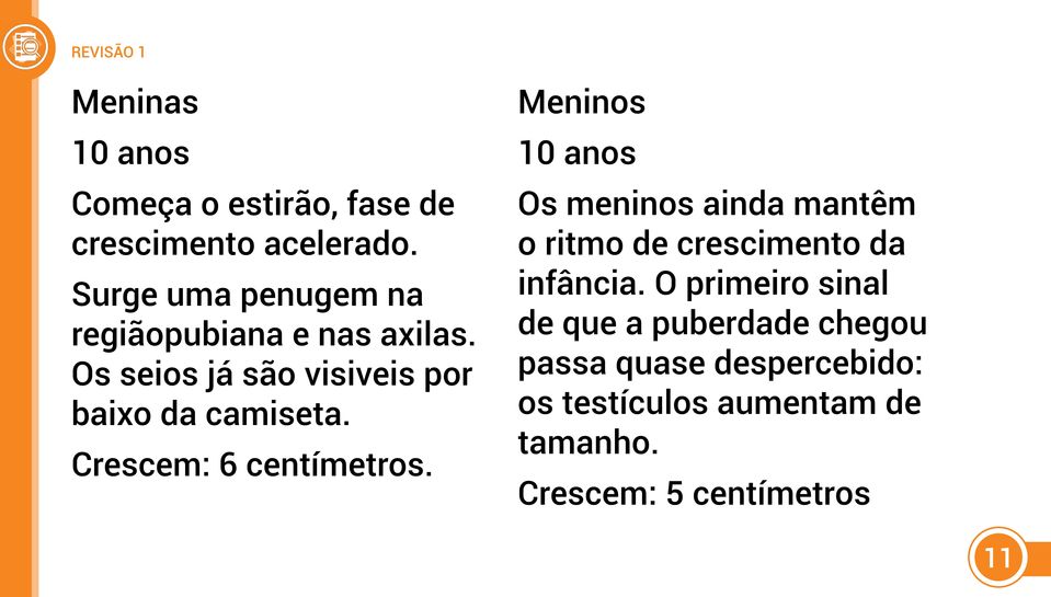 Crescem: 6 centímetros. Meninos 10 anos Os meninos ainda mantêm o ritmo de crescimento da infância.