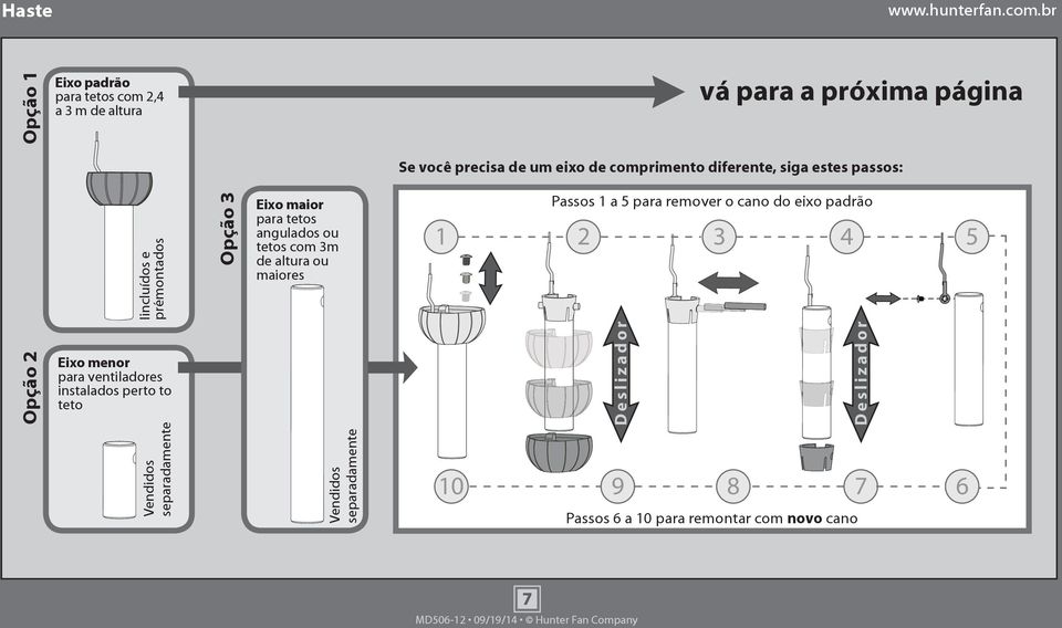 altura ou maiores Passos 1 a 5 para remover o cano do eixo padrão 1 2 3 4 5 Opção 2 Eixo menor para ventiladores instalados