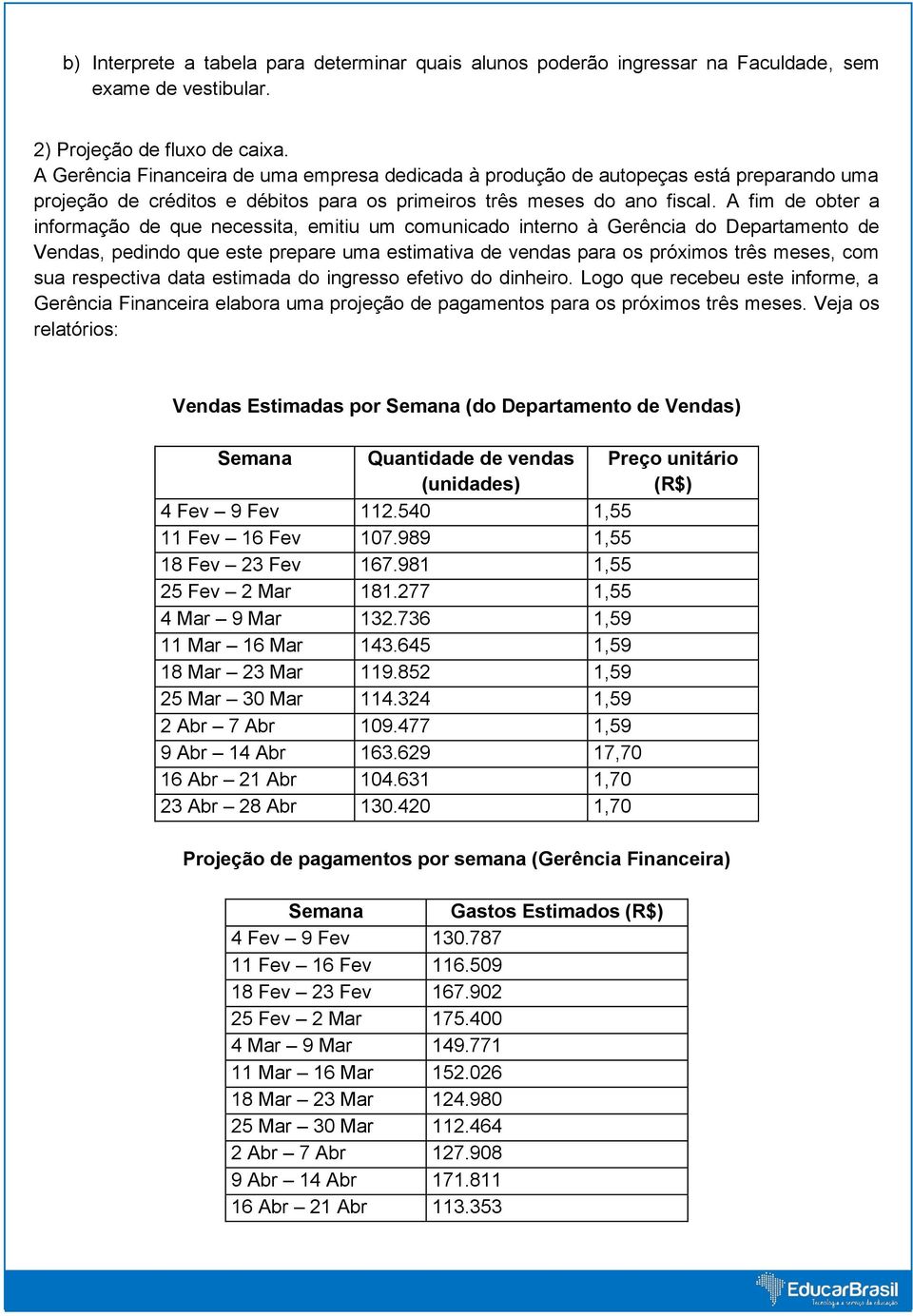 A fim de obter a informação de que necessita, emitiu um comunicado interno à Gerência do Departamento de Vendas, pedindo que este prepare uma estimativa de vendas para os próximos três meses, com sua