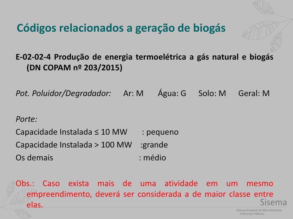 Poluidor/Degradador: Ar: M Água: G Solo: M Geral: M Porte: Capacidade Instalada 10 MW Capacidade