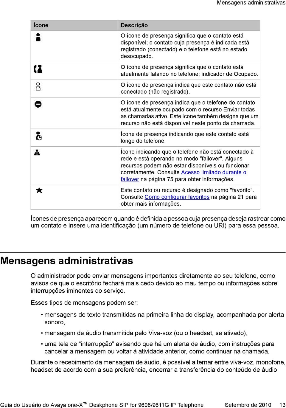 O ícone de presença indica que o telefone do contato está atualmente ocupado com o recurso Enviar todas as chamadas ativo.