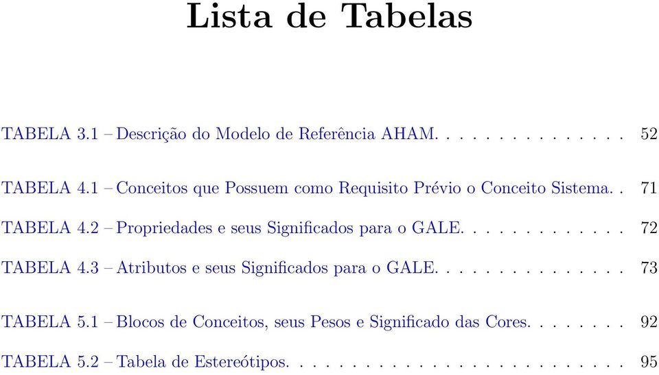 2 Propriedades e seus Significados para o GALE............. 72 TABELA 4.