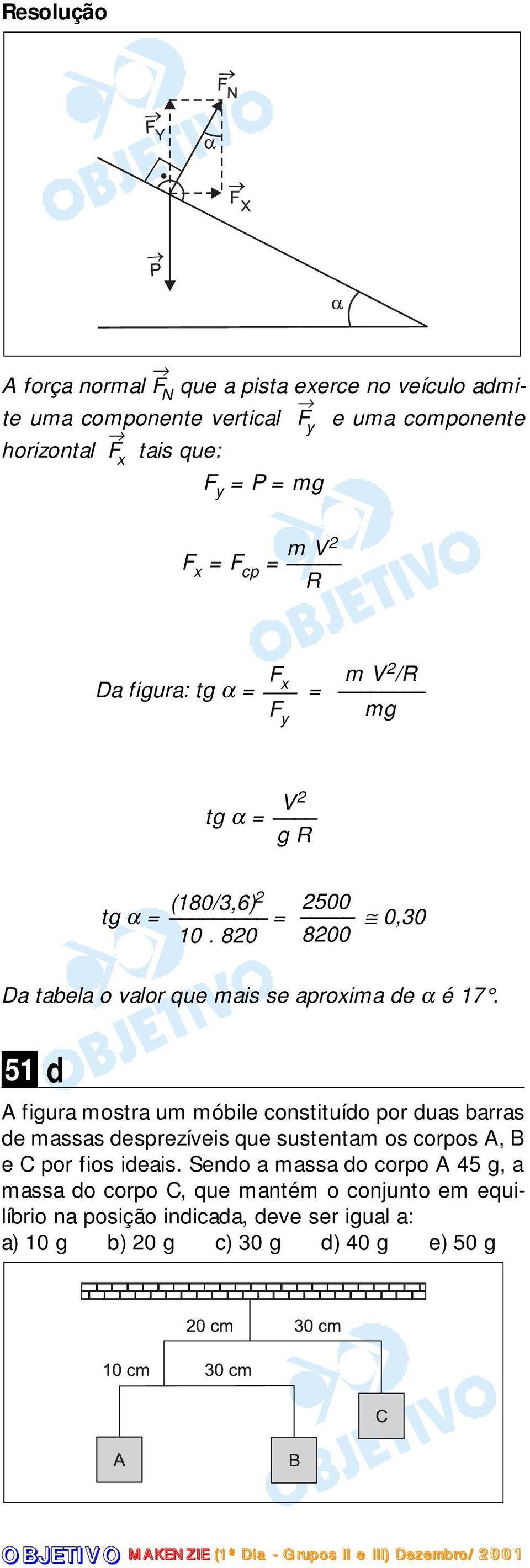 51 d A figura mostra um móbile constituído por duas barras de massas desprezíveis que sustentam os corpos A, B e C por fios ideais.