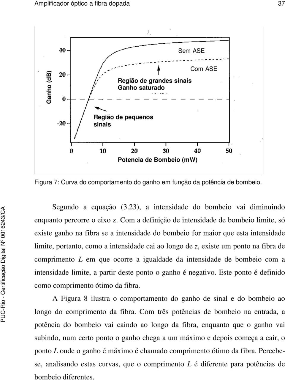 Com a definição de intenidade de bombeio limite, ó exite ganho na fibra e a intenidade do bombeio for maior que eta intenidade limite, ortanto, como a intenidade cai ao longo de, exite um onto na