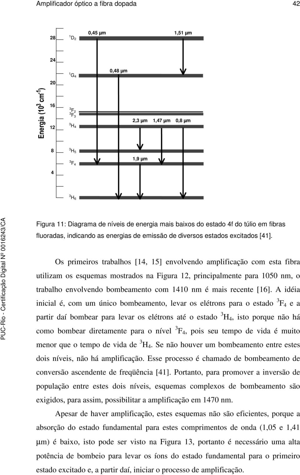 O rimeiro trabalho [, 5] envolvendo amlificação com eta fibra utiliam o equema motrado na Figura, rincialmente ara 050 nm, o trabalho envolvendo bombeamento com 0 nm é mai recente [6].