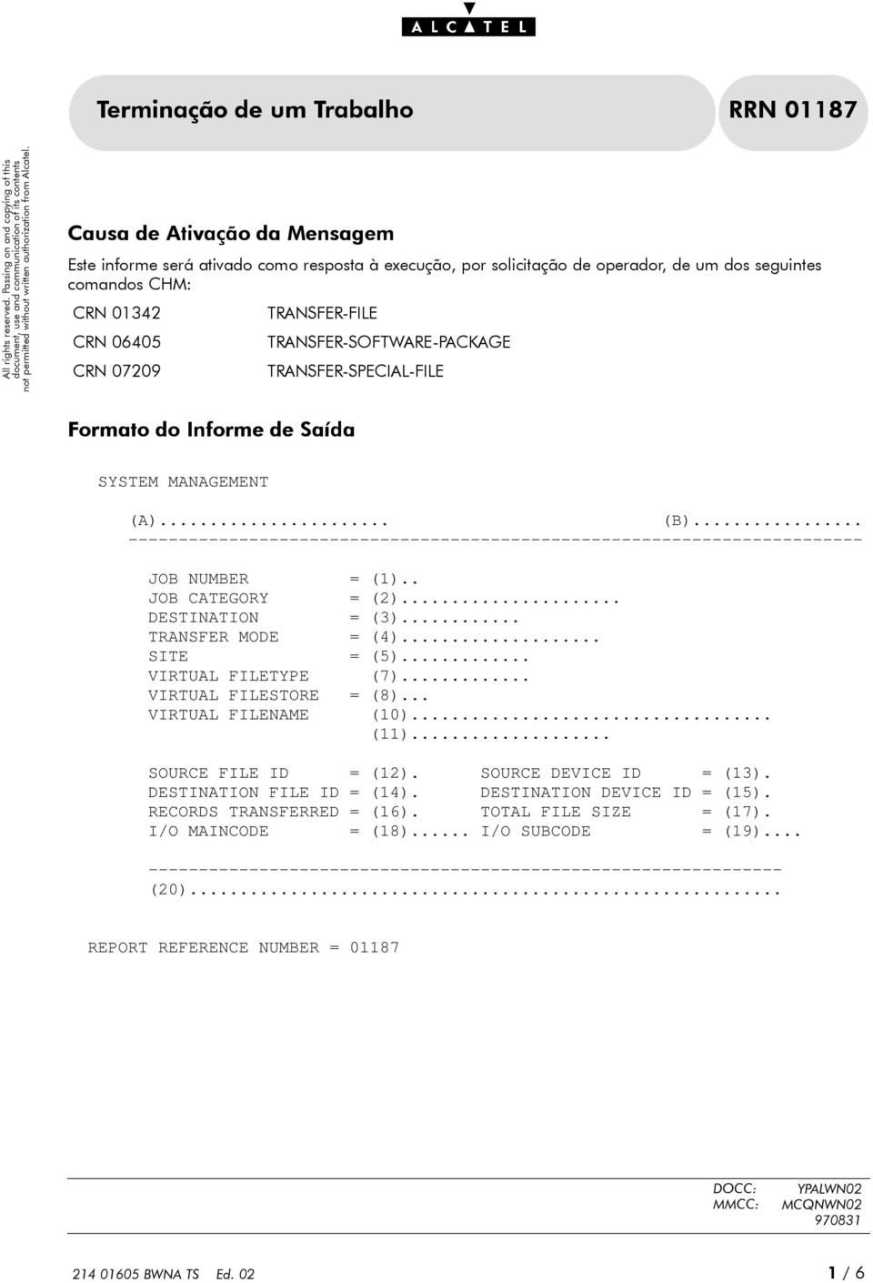 .. ------------------------------------------------------------------------- JOB NUMBER = (1).. JOB CATEGORY = (2)... DESTINATION = (3)... TRANSFER MODE = (4)... SITE = (5)... VIRTUAL FILETYPE (7).