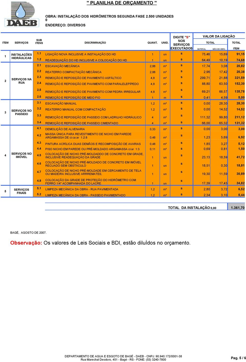 2 REATERRO COMPACTAÇÃO MECÂNICA 2,88 m³ 2,96 7,42 2,38 2 3 4 5 NA RUA PASSEIO IMÓVEL FINAIS 2.3 REMOÇÃO E REPOSIÇÃO DE PAVIMENTO ASFÁLTICO 4,8 m² 299,7 2,88 32,59 2.