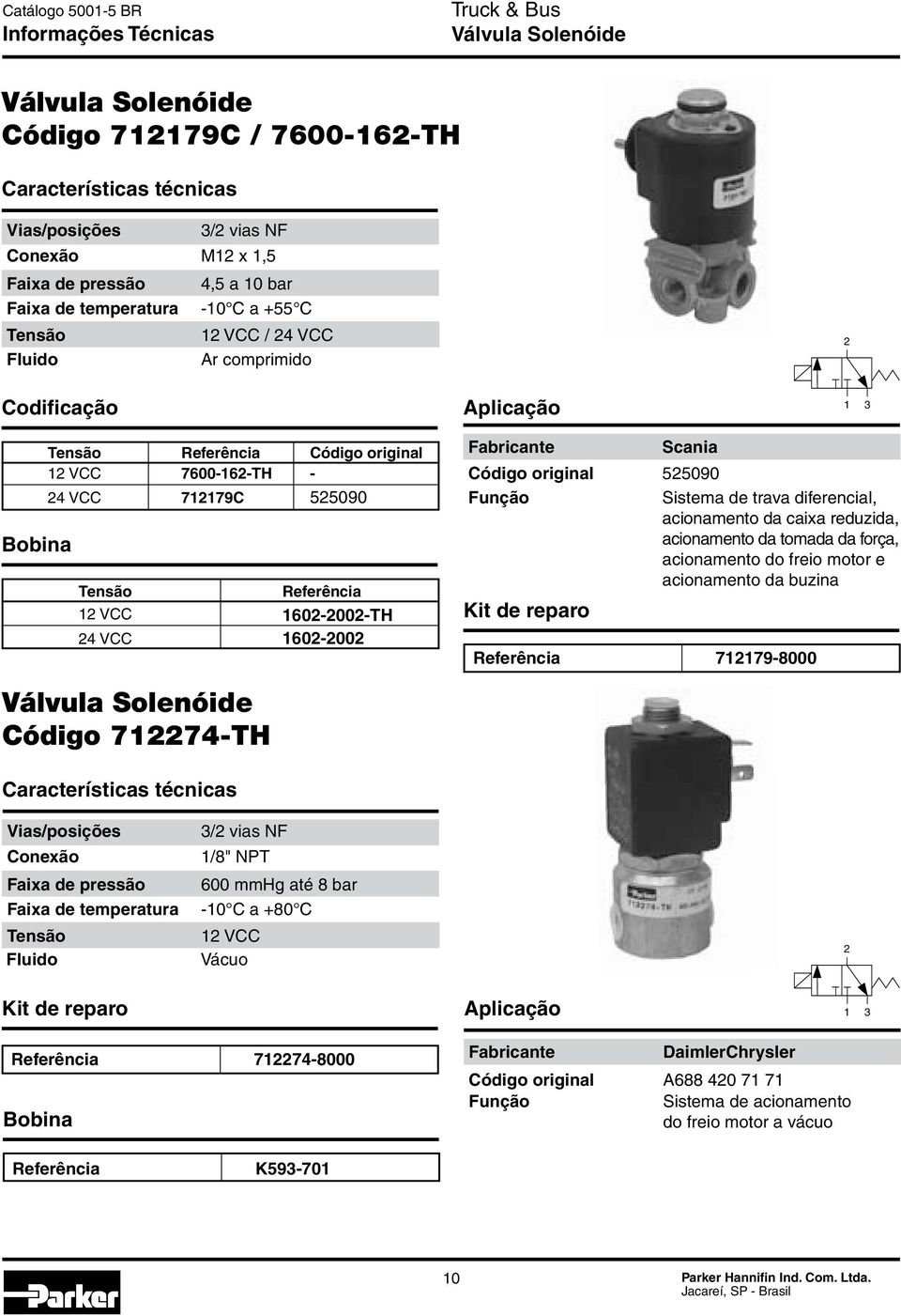 acionamento da tomada da força, acionamento do freio motor e acionamento da buzina Scania 71179-8000 Código 7174-TH 3/ vias NF 1/8"