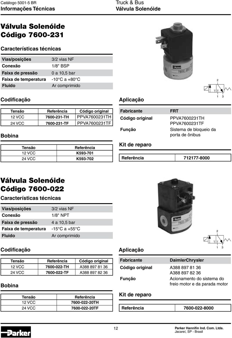 7600-0 3/ vias NF 1/8" NPT 4 a 10,5 bar -15 C a +55 C Bobina Código original 1 VCC 7600-0-TH A388 897 86 4 VCC 7600-0-TF A388 897 8 36