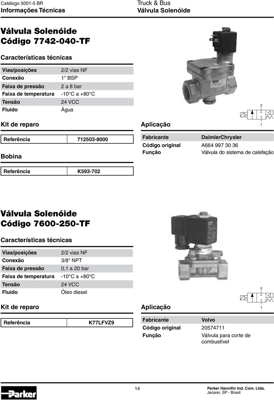 K593-70 Código 7600-50-TF / vias NF 3/8" NPT 0,1 a 0 bar 4 VCC Óleo