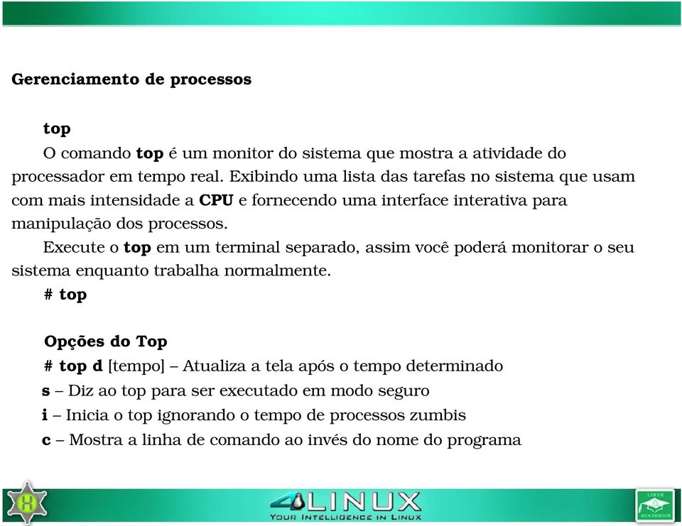 Execute o top em um terminal separado, assim você poderá monitorar o seu sistema enquanto trabalha normalmente.