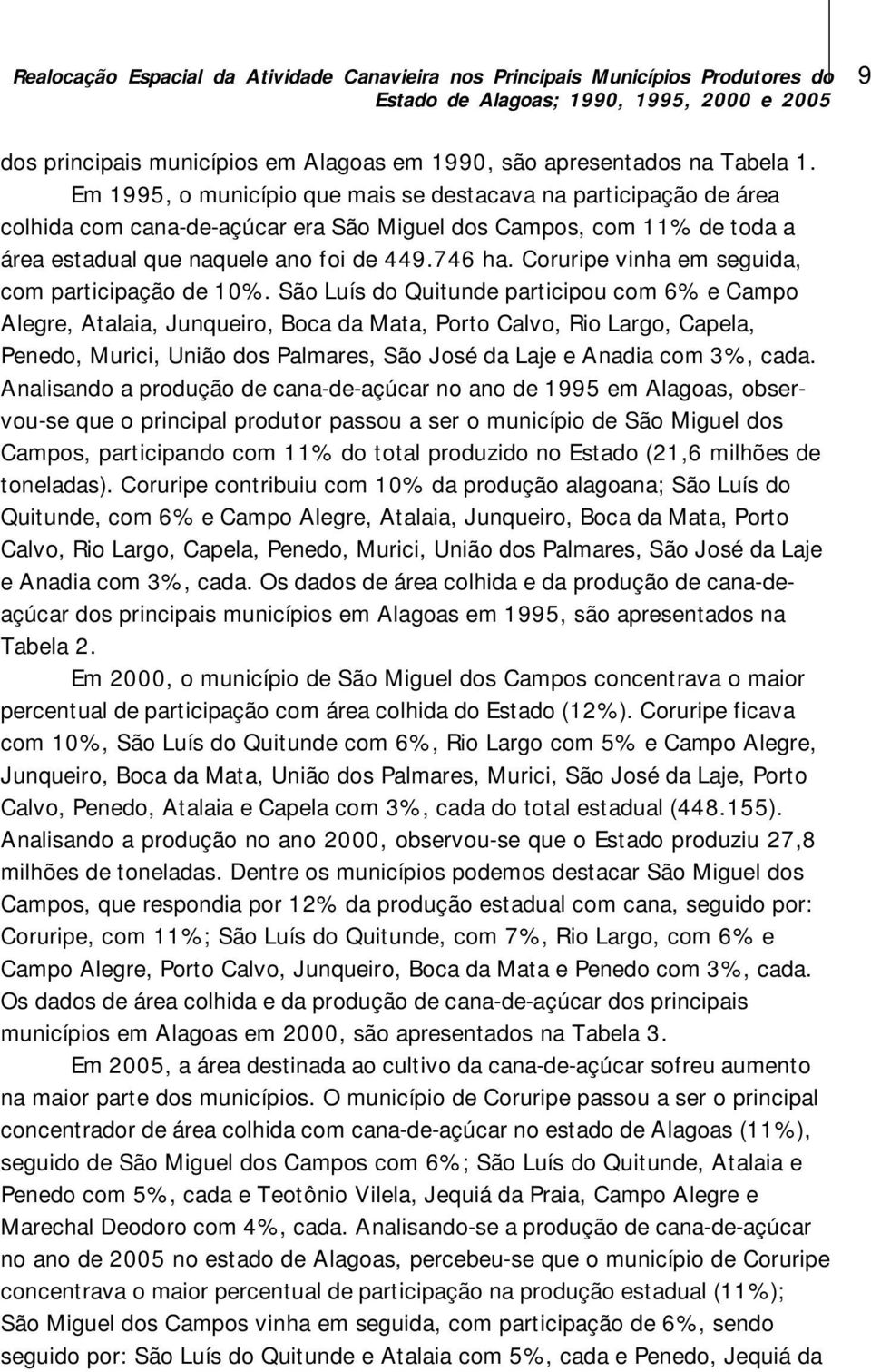 Coruripe vinha em seguida, com participação de 10%.