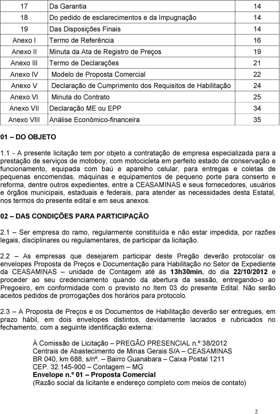 Análise Econômico-financeira 35 01 DO OBJETO 1.