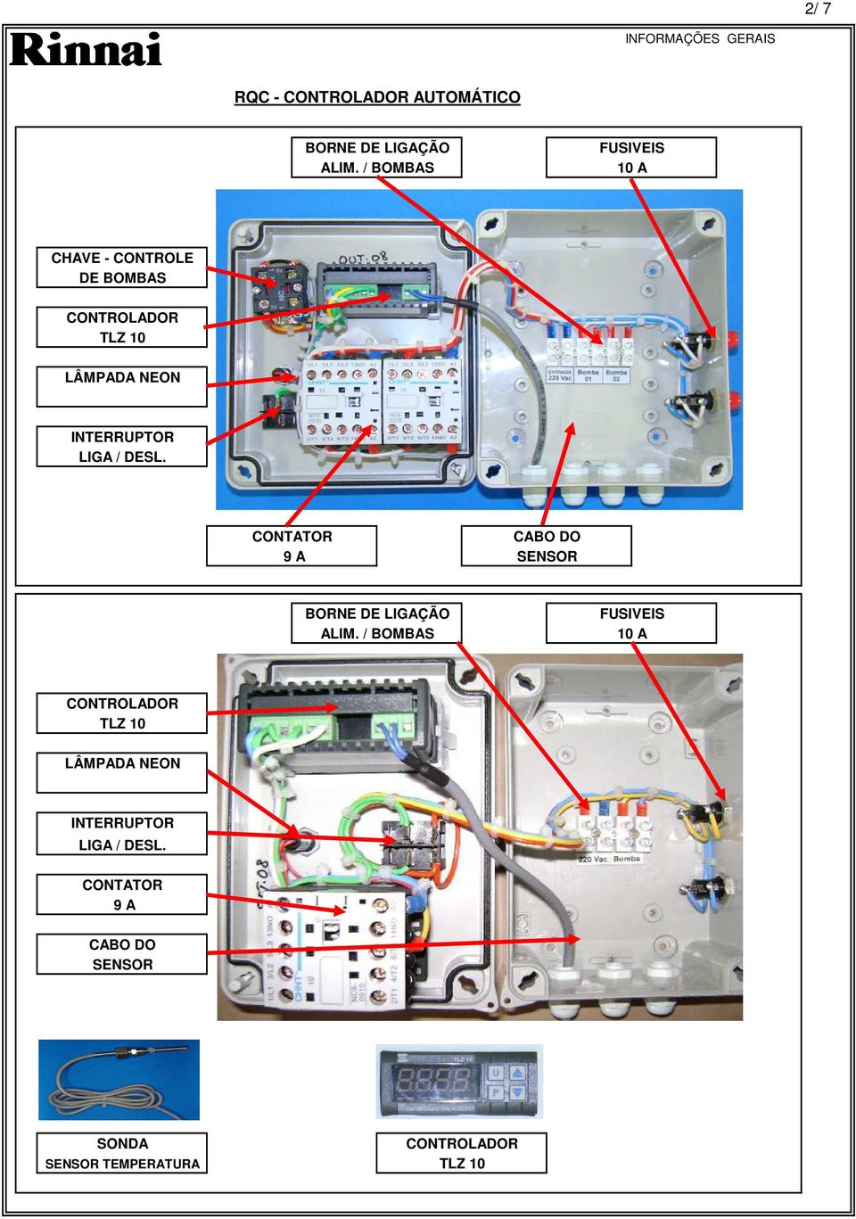 LIGA / DESL. CONTATOR 9 A CABO DO SENSOR BORNE DE LIGAÇÃO ALIM.