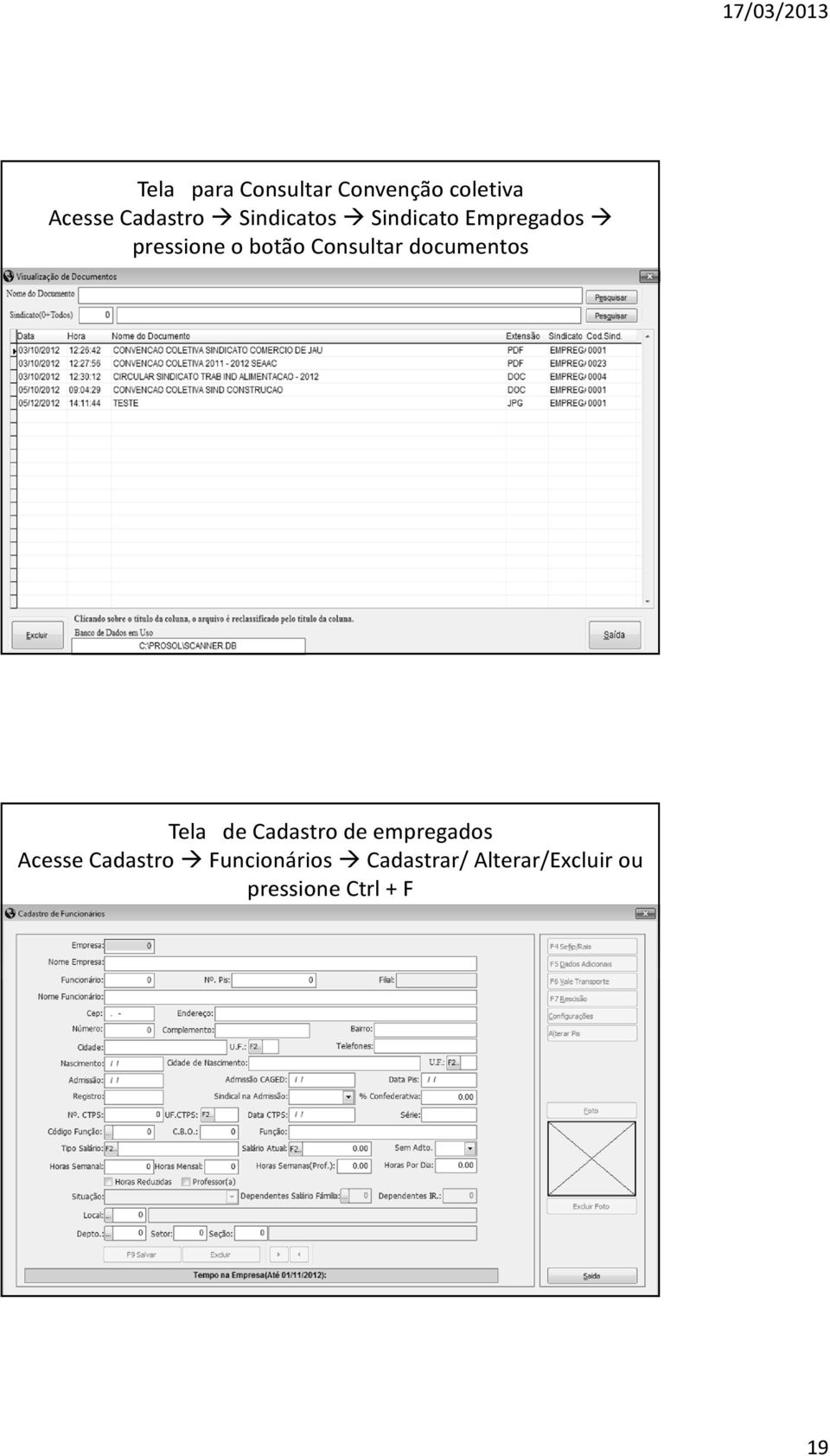 documentos Tela de Cadastro de empregados Acesse Cadastro