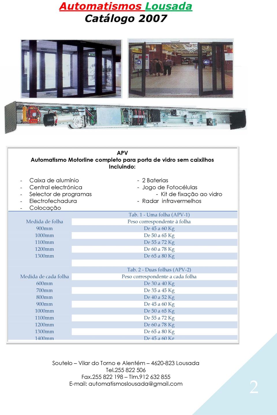 1 - Uma folha (APV-1) Medida de folha Peso correspondente à folha 900mm De 45 a 60 Kg 1000mm De 50 a 65 Kg 1100mm De 55 a 72 Kg 1200mm De 60 a 78 Kg 1300mm De 65 a 80 Kg Medida