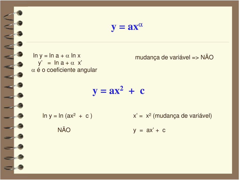 de variável > NÃO + c ln y ln (ax + c