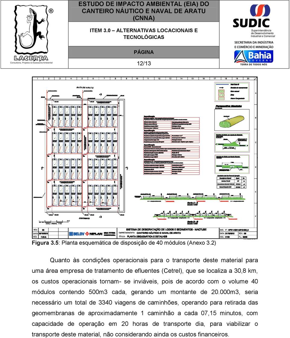 operacionais tornam- se inviáveis, pois de acordo com o volume 40 módulos contendo 500m3 cada, gerando um montante de 20.