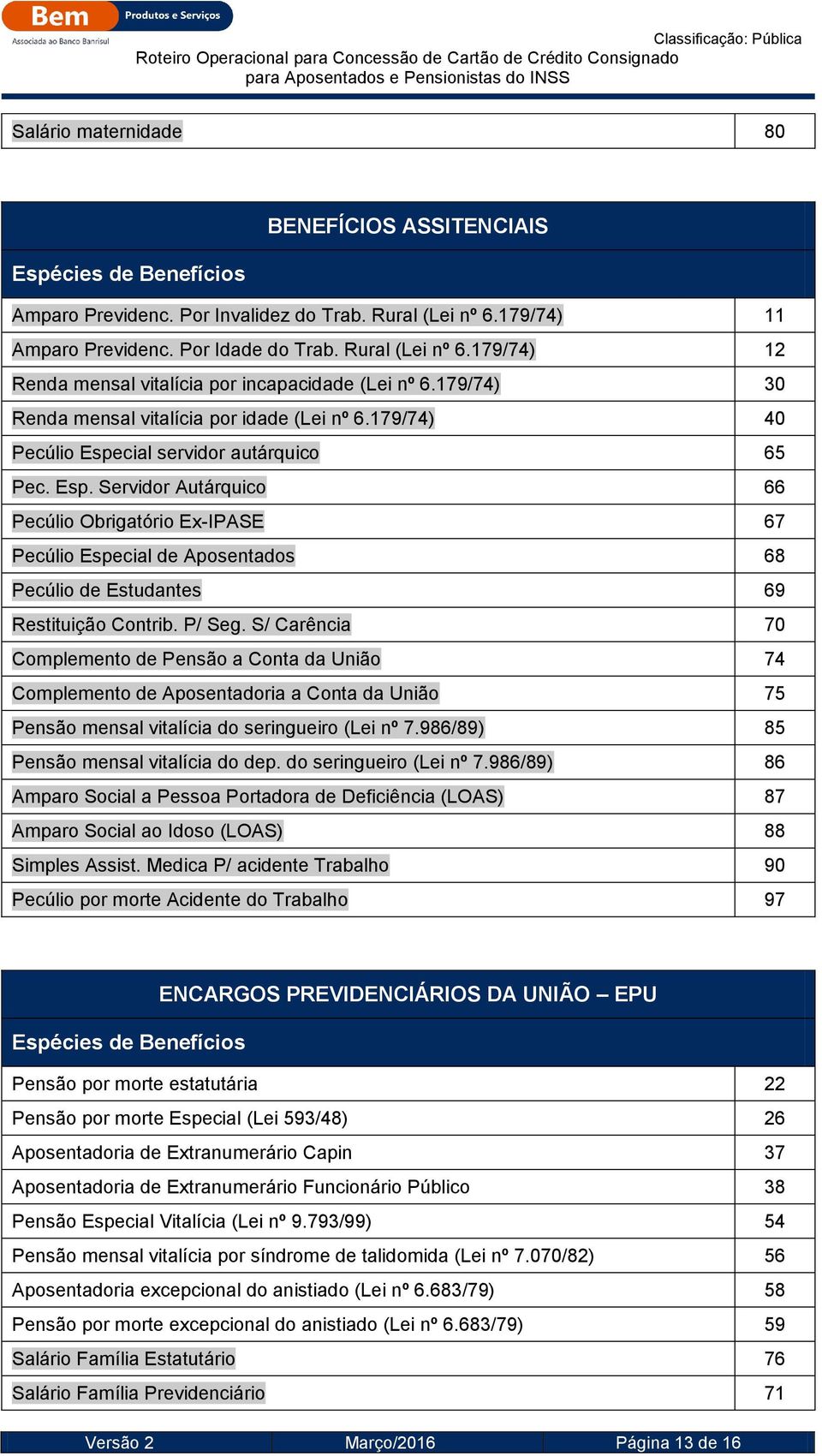 cial servidor autárquico 65 Pec. Esp. Servidor Autárquico 66 Pecúlio Obrigatório Ex-IPASE 67 Pecúlio Especial de Aposentados 68 Pecúlio de Estudantes 69 Restituição Contrib. P/ Seg.