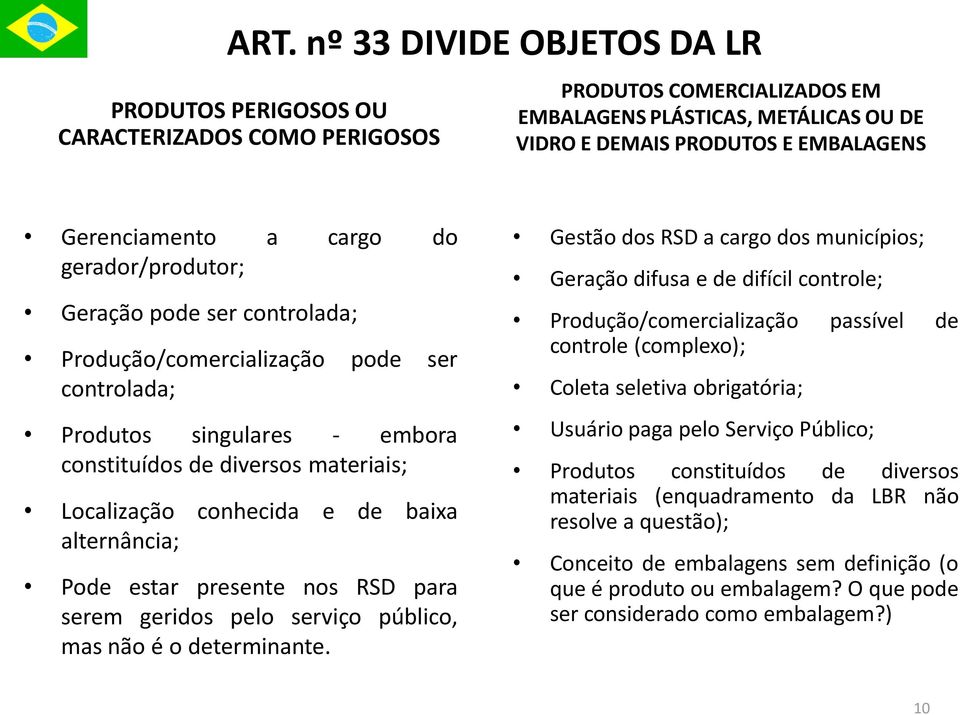 conhecida e de baixa alternância; Pode estar presente nos RSD para serem geridos pelo serviço público, mas não é o determinante.