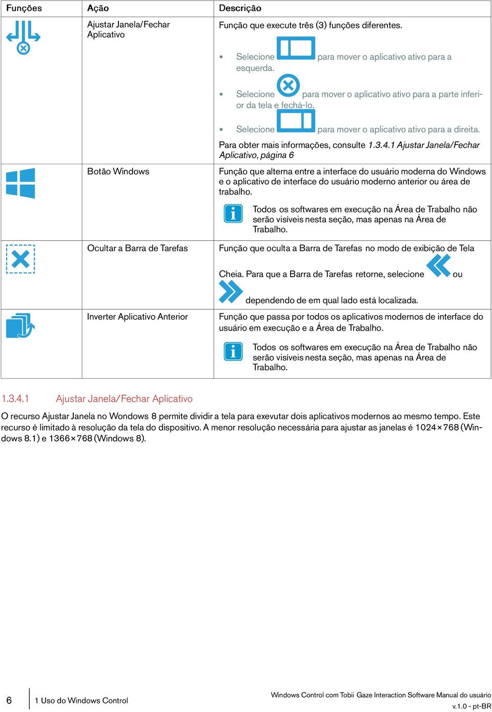 1 Ajustar Janela/Fechar Aplicativo, página 6 Função que alterna entre a interface do usuário moderna do Windows e oaplicativodeinterfacedousuáriomodernoanteriorou áreade trabalho.