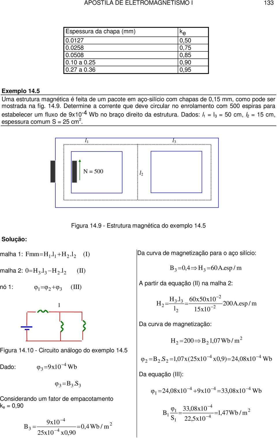 Determie a correte que deve circular o erolameto com 5 espiras para estabelecer um fluxo de 9x -4 o braço direito da estrutura. Dados: l = l 3 = 5 cm, l = 5 cm, espessura comum = 5 cm.