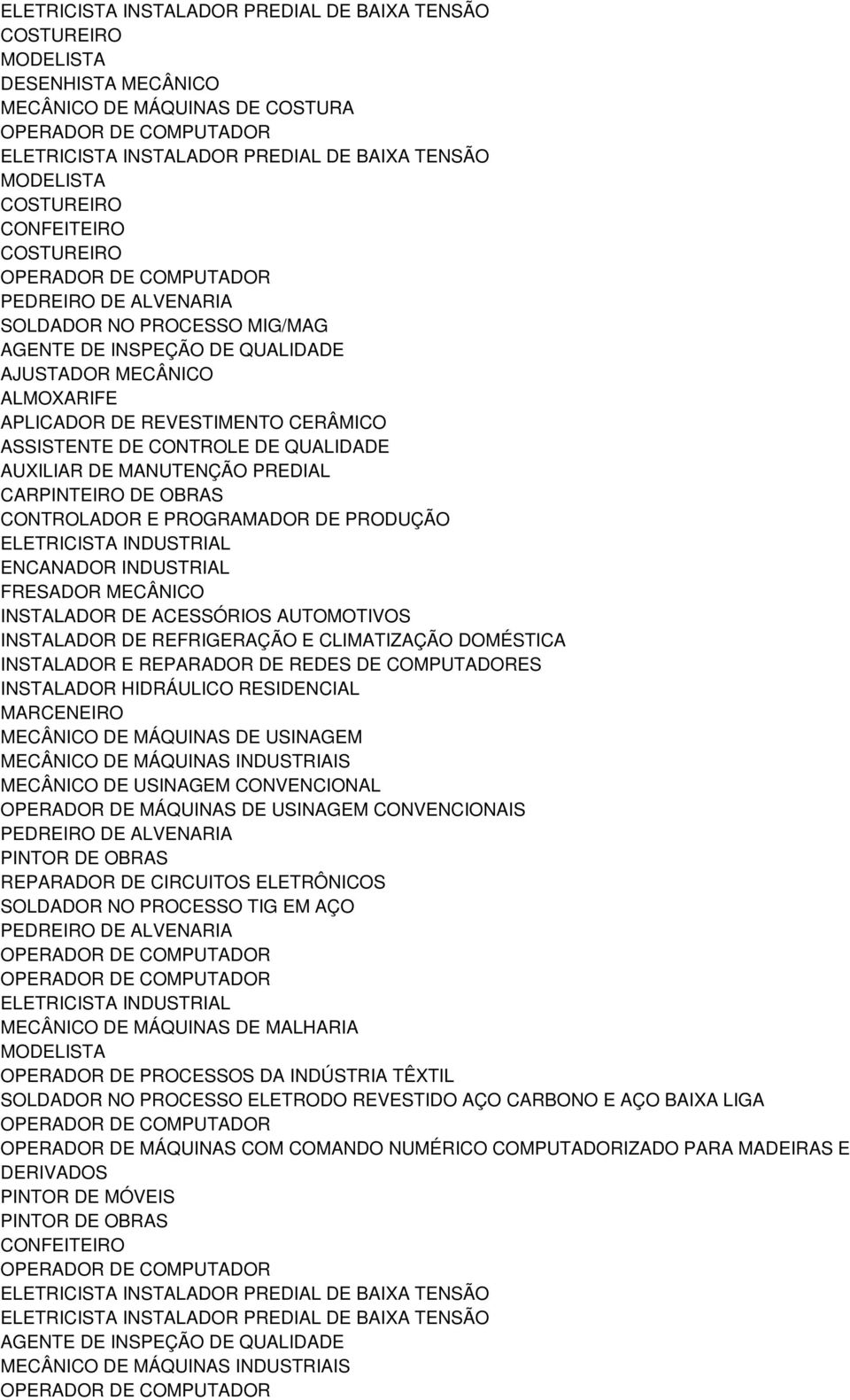 MÁQUINAS DE USINAGEM MECÂNICO DE MÁQUINAS INDUSTRIAIS MECÂNICO DE USINAGEM CONVENCIONAL OPERADOR DE MÁQUINAS DE USINAGEM CONVENCIONAIS REPARADOR DE CIRCUITOS ELETRÔNICOS SOLDADOR NO PROCESSO TIG EM