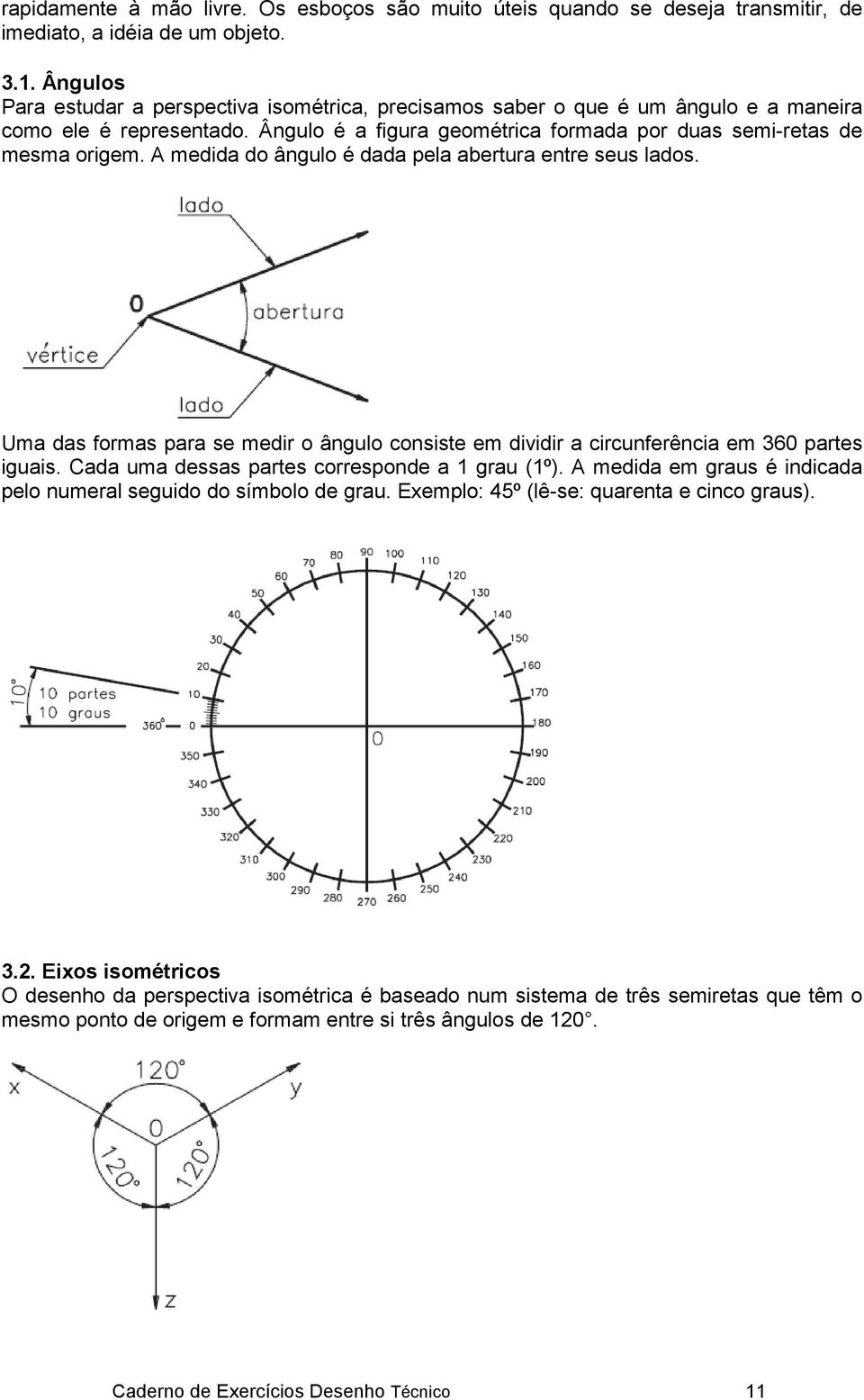 A medida do ângulo é dada pela abertura entre seus lados. Uma das formas para se medir o ângulo consiste em dividir a circunferência em 360 partes iguais.