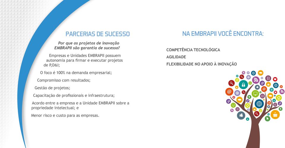 TECNOLÓGICA AGILIDADE FLEXIBILIDADE NO APOIO À INOVAÇÃO O foco é 100% na demanda empresarial; Compromisso com resultados; Gestão