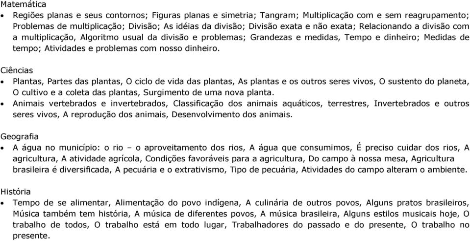 Ciências Plantas, Partes das plantas, O ciclo de vida das plantas, As plantas e os outros seres vivos, O sustento do planeta, O cultivo e a coleta das plantas, Surgimento de uma nova planta.