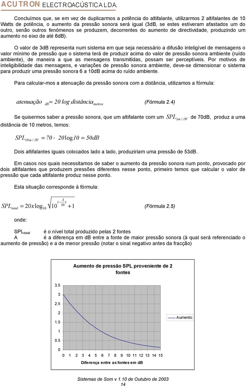 O valor de 3dB representa num sistema em que seja necessário a difusão inteligível de mensagens o valor mínimo de pressão que o sistema terá de produzir acima do valor de pressão sonora ambiente