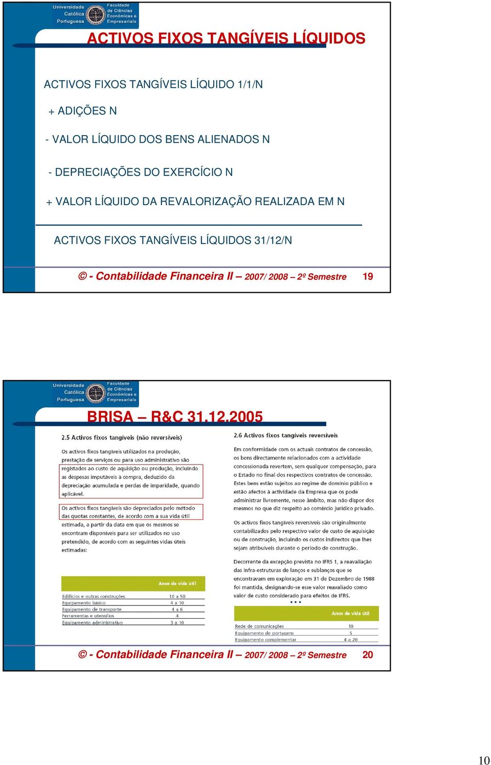 REALIZADA EM N ACTIVOS FIXOS TANGÍVEIS LÍQUIDOS 31/12/N - Contabilidade Financeira II 2007/