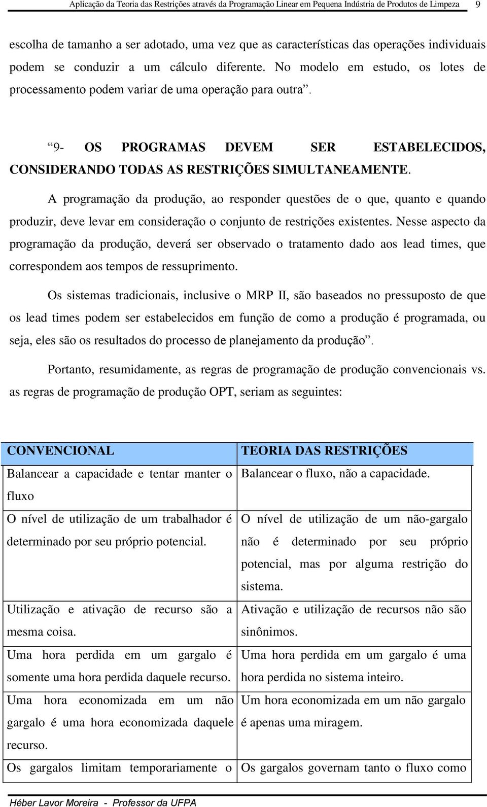 9- OS PROGRAMAS DEVEM SER ESTABELECIDOS, CONSIDERANDO TODAS AS RESTRIÇÕES SIMULTANEAMENTE.