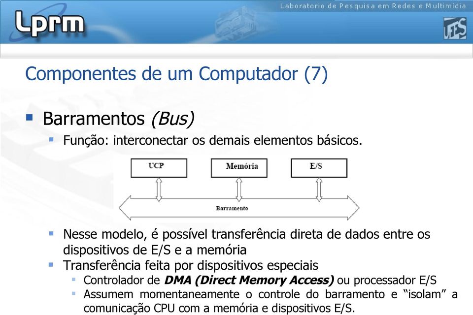 Transferência feita por dispositivos especiais Controlador de DMA (Direct Memory Access) ou processador