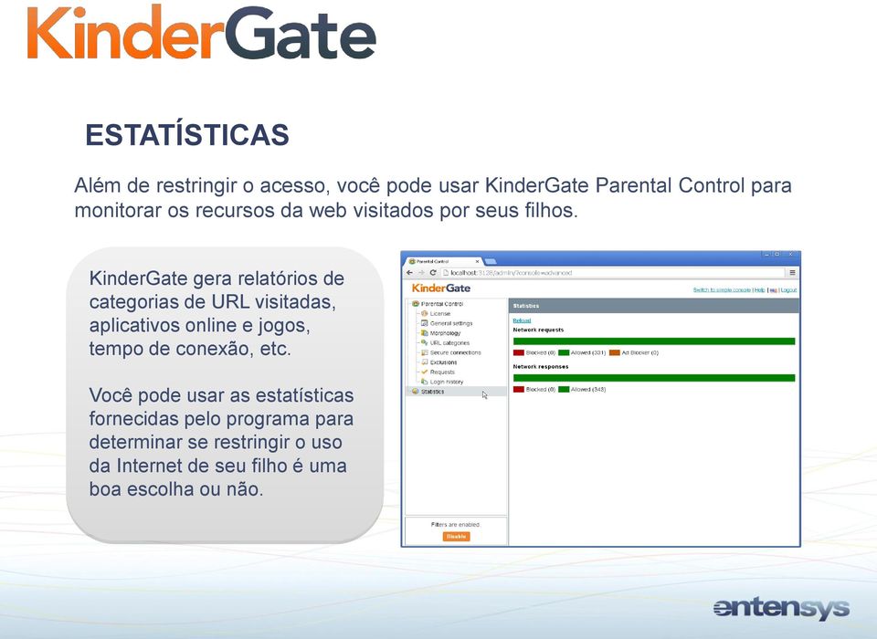 KinderGate gera relatórios de categorias de URL visitadas, aplicativos online e jogos, tempo de