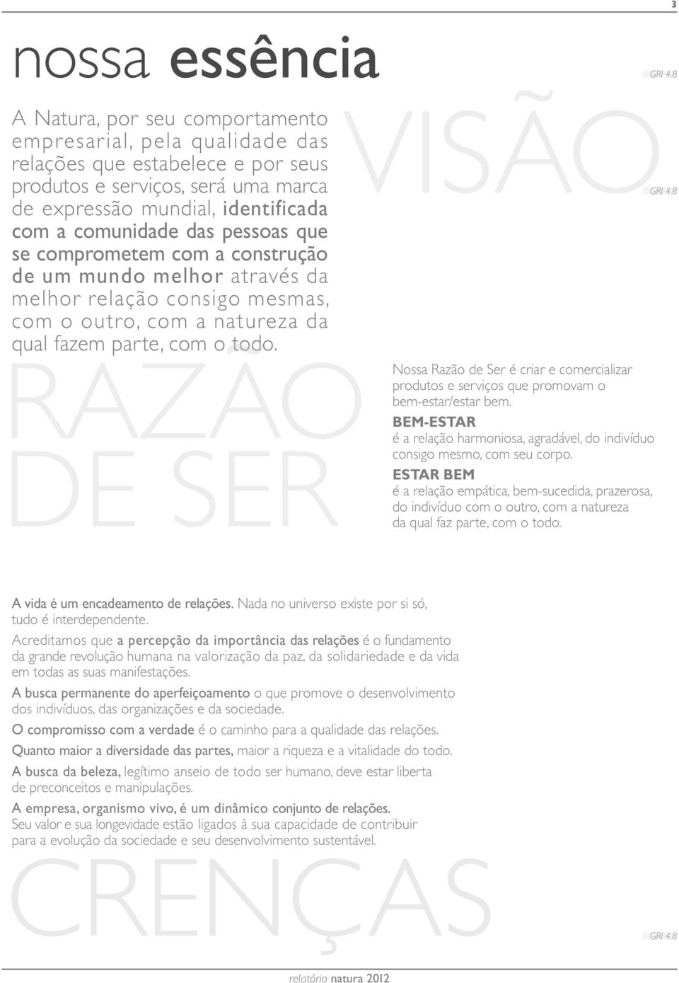 Nossa Razão de Ser é criar e comercializar produtos e serviços que promovam o bemestar/estar bem. BEMESTAR é a relação harmoniosa, agradável, do indivíduo consigo mesmo, com seu corpo.