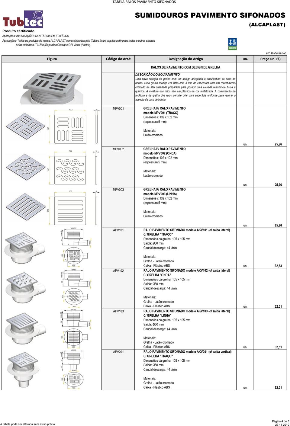 A moldura dos ralos são em plástico de cor metalizada. A combinação da moldura e da grelha dos ralos permite criar uma superfície uniforme para realçar o aspecto da casa de banho.