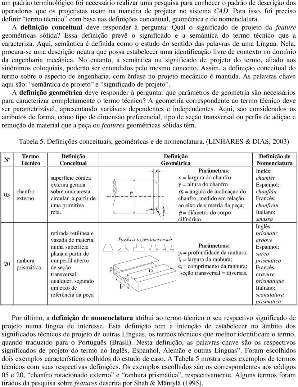 A definição conceitual deve responder à pergunta: Qual o significado de projeto da feature geométricas sólida? Essa definição prevê o significado e a semântica do termo técnico que a caracteriza.