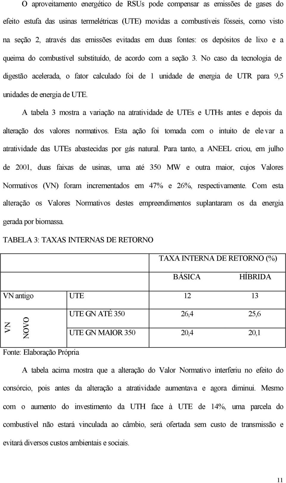 No caso da tecnologia de digestão acelerada, o fator calculado foi de 1 unidade de energia de UTR para 9,5 unidades de energia de UTE.