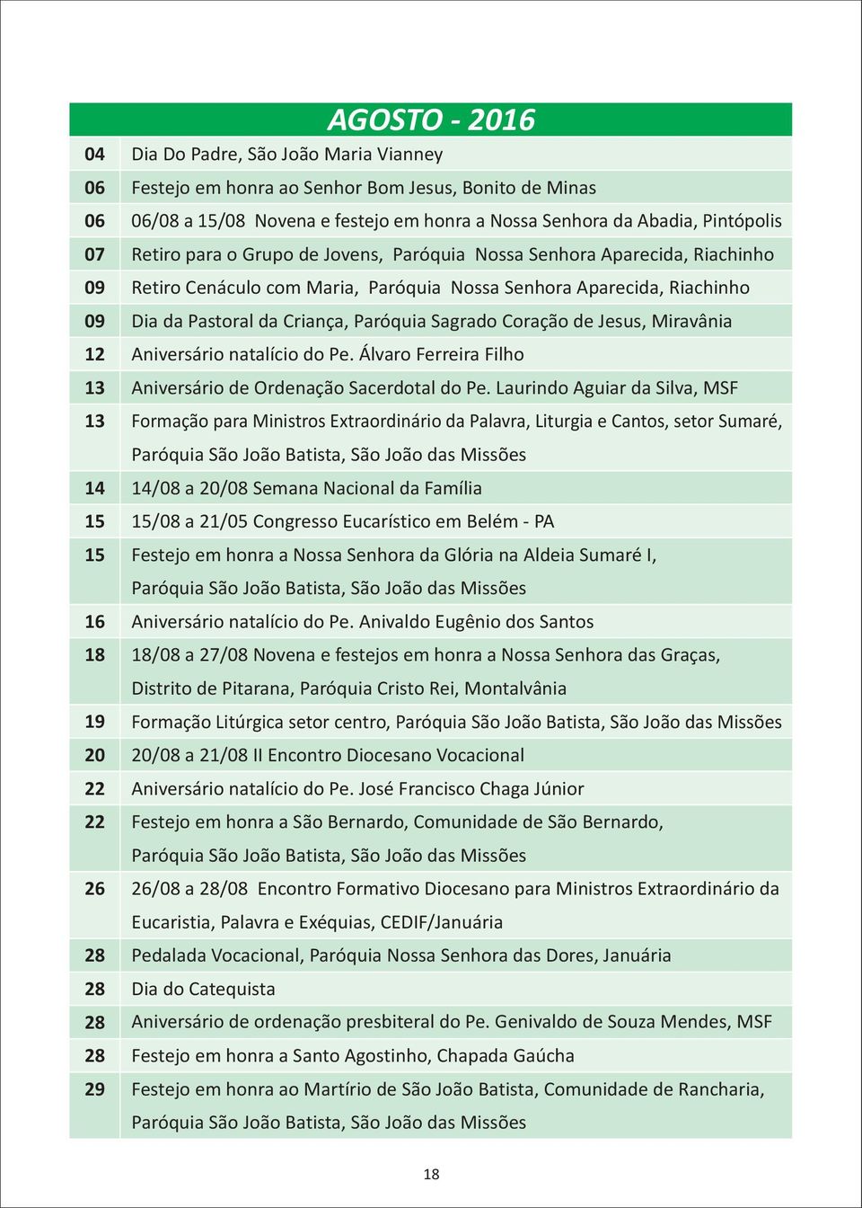 Riachinho Dia da Pastoral da Criança, Paróquia Sagrado Coração de Jesus, Miravânia Aniversário natalício do Pe. Álvaro Ferreira Filho Aniversário de Ordenação Sacerdotal do Pe.