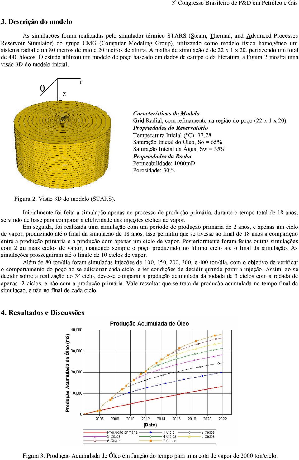 O estudo utilizou um modelo de poço baseado em dados de campo e da literatura, a Figura 2 mostra uma visão 3D do modelo inicial.