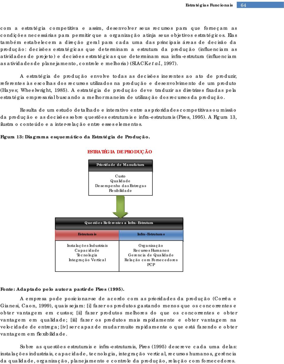 e decisões estratégicas que determinam sua infra-estrutura (influenciam as atividades de planejamento, controle e melhoria) (SLACK et al., 1997).