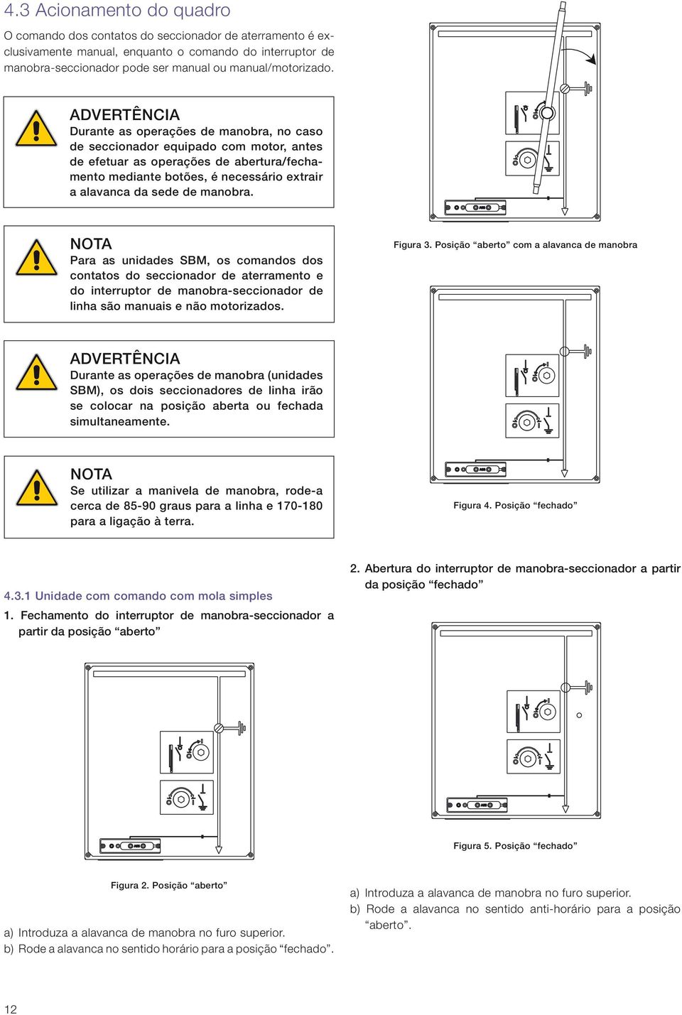 de manobra. Para as unidades SBM, os comandos dos contatos do seccionador de aterramento e do interruptor de manobra-seccionador de linha são manuais e não motorizados. Figura 3.