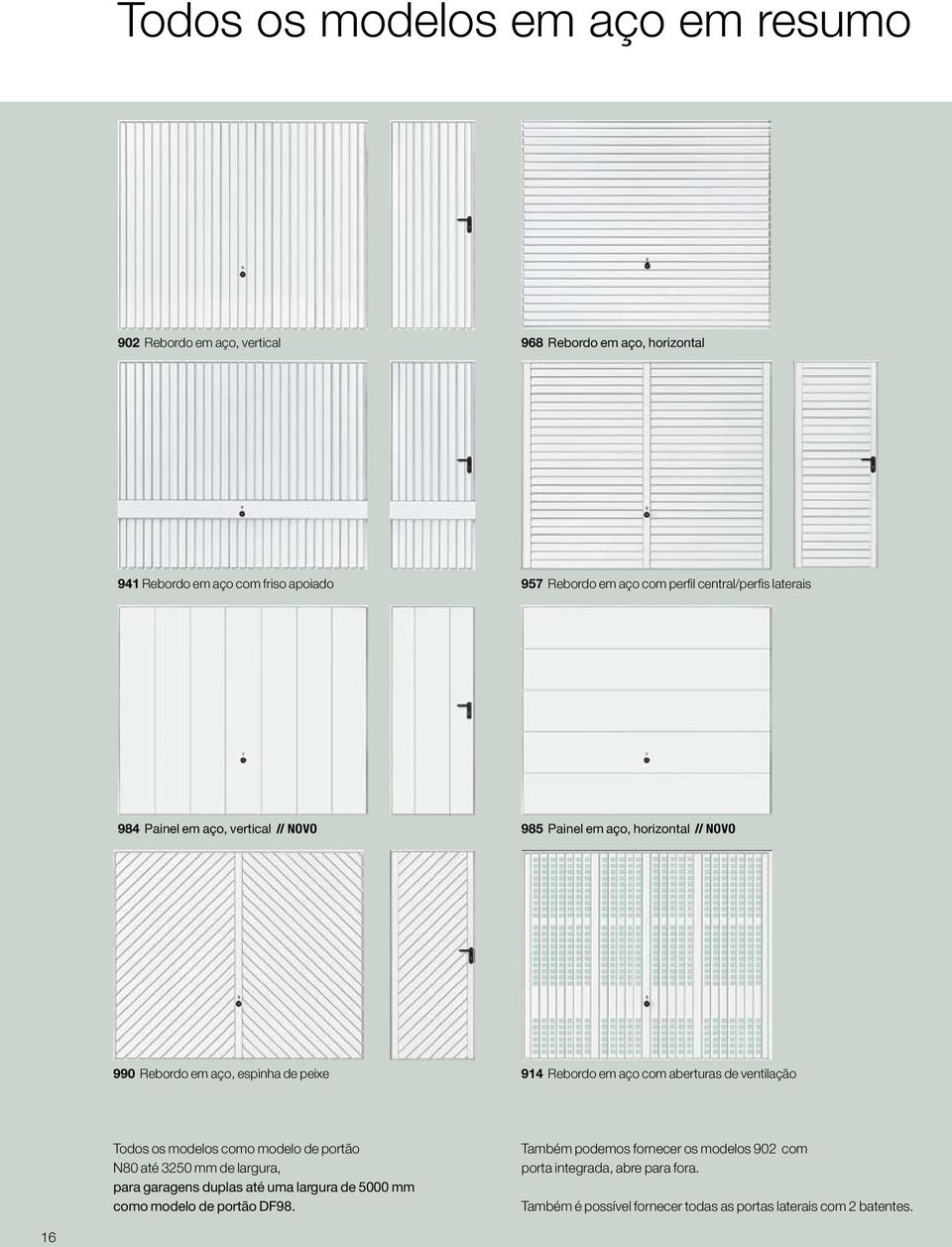 aço com aberturas de ventilação Todos os modelos como modelo de portão N80 até 3250 mm de largura, para garagens duplas até uma largura de 5000 mm como